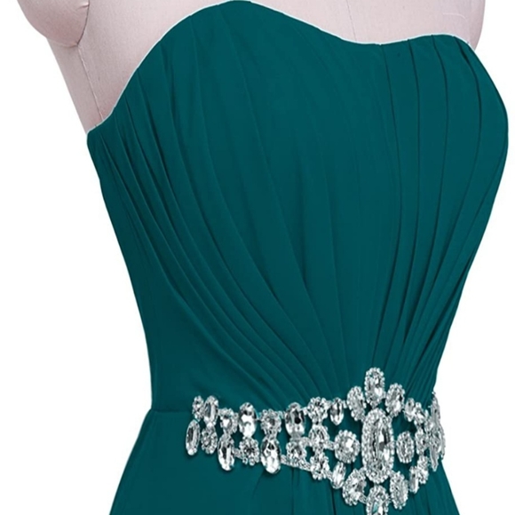 Women's Strapless Lace up Back Maxi Dress in Teal. - Picture 1 of 4